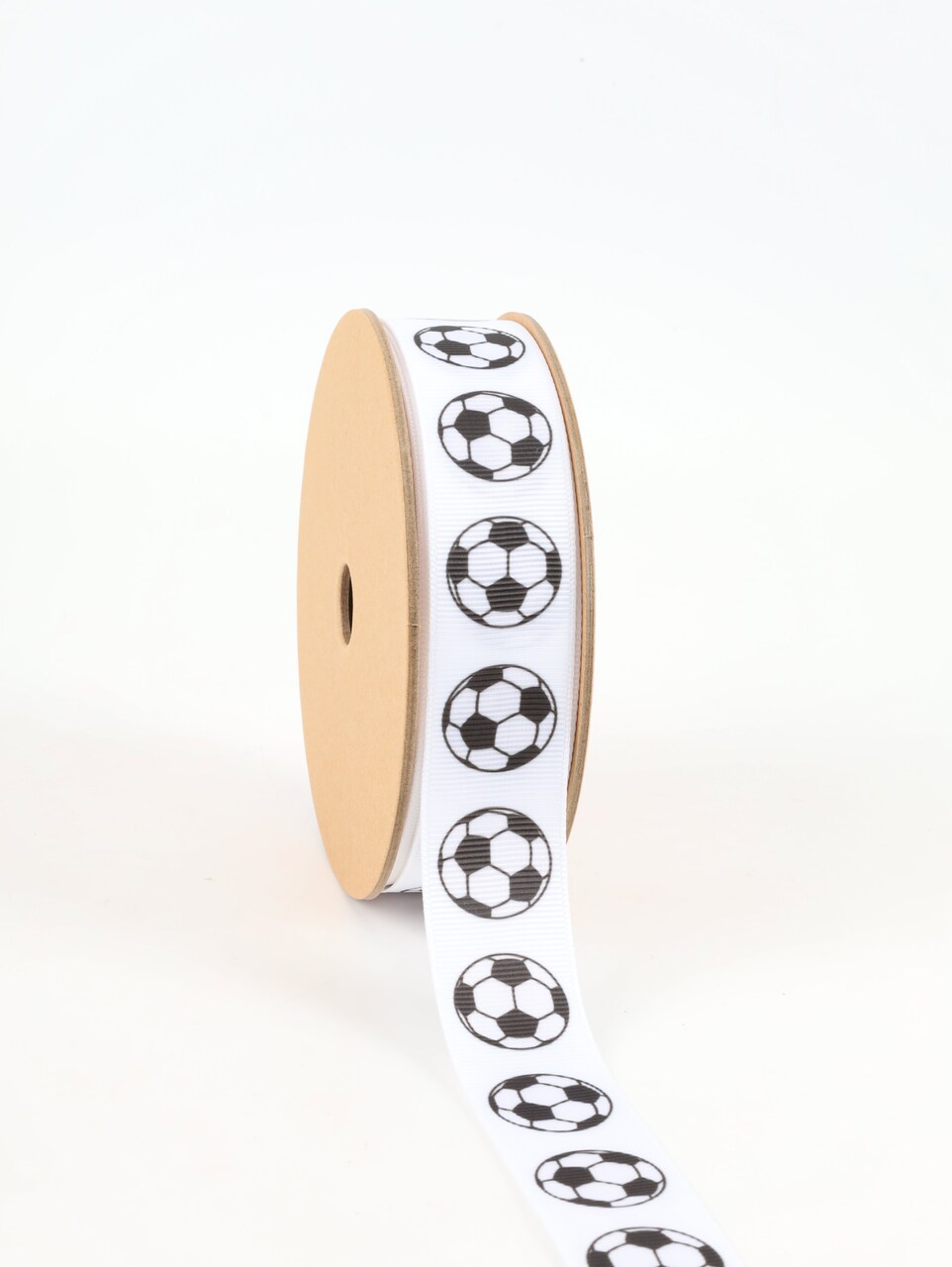 LaRibbons 1" Printed Grosgrain Ribbon | Soccer Balls on White | 25 Yard Roll